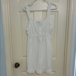 Abound White Ruffled Button-Front Swiss Dot Top